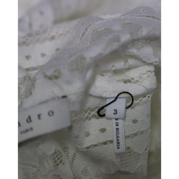 Sandro Paris Turtleneck Lace Blouse in White Cotton - Picture 8 of 8